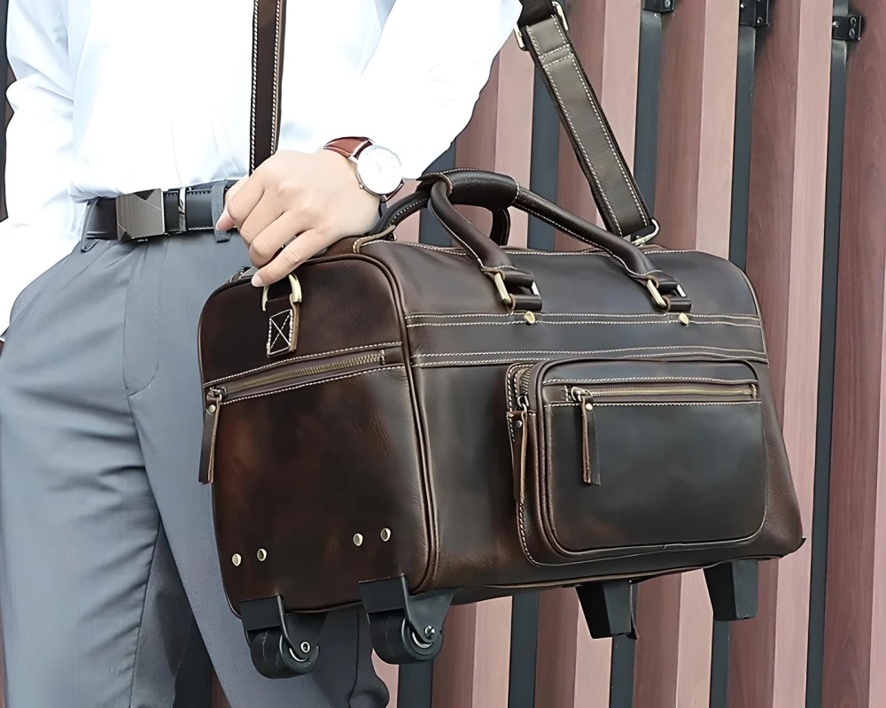 leather duffle carry on
